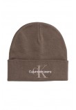 CALVIN KLEIN JEANS MONO LOGO EMBRO BEANIE ΣΚΟΥΦΟΣ ΑΝΔΡΙΚΟΣ BROWN