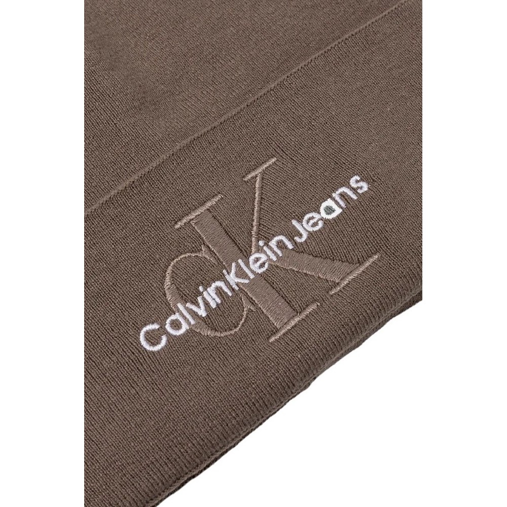 CALVIN KLEIN JEANS MONO LOGO EMBRO BEANIE ΣΚΟΥΦΟΣ ΑΝΔΡΙΚΟΣ BROWN