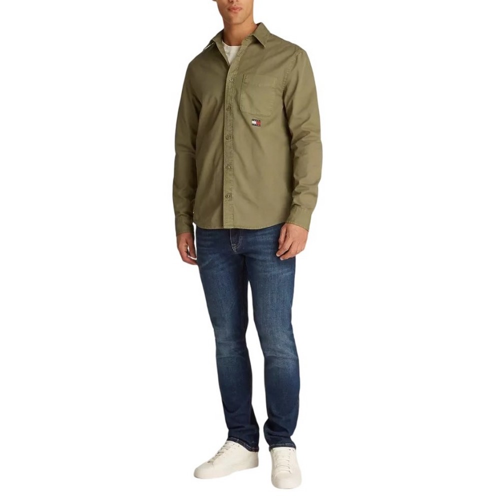 TOMMY JEANS REG WASHED TWILL SHIRT ΠΟΥΚΑΜΙΣΟ ΑΝΔΡΙΚΟ KHAKI