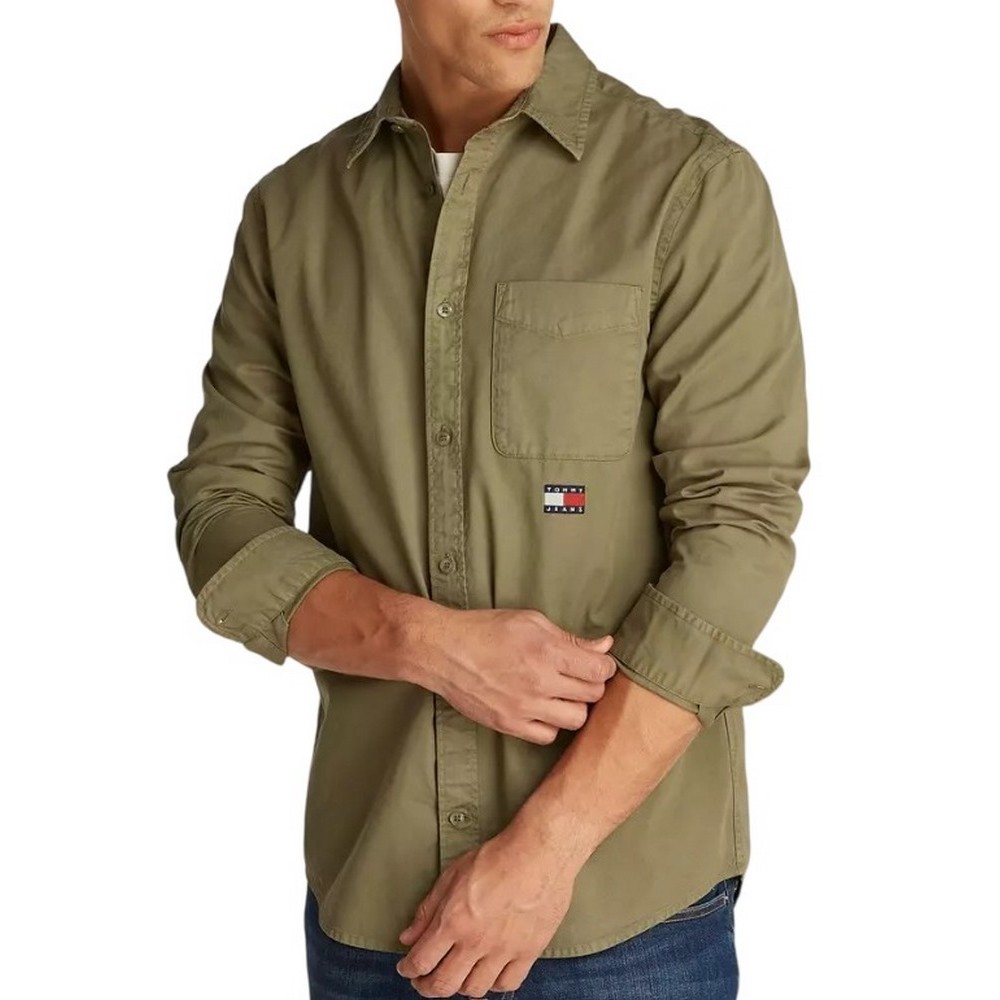 TOMMY JEANS REG WASHED TWILL SHIRT ΠΟΥΚΑΜΙΣΟ ΑΝΔΡΙΚΟ KHAKI