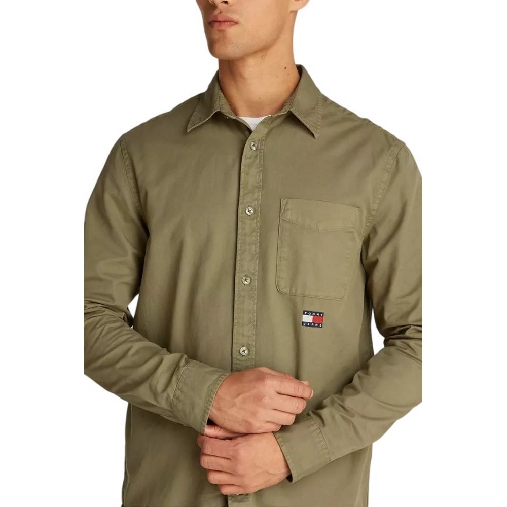 TOMMY JEANS REG WASHED TWILL SHIRT ΠΟΥΚΑΜΙΣΟ ΑΝΔΡΙΚΟ KHAKI