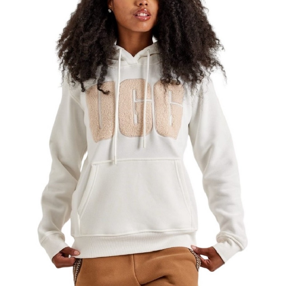 UGG REY UGGFLUFF LOGO HOODIE ΜΠΛΟΥΖΑ ΦΟΥΤΕΡ ΓΥΝΑΙΚΕΙΑ WHITE