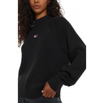 TOMMY JEANS BADGE MOCKNECK SWEATER ΜΠΛΟΥΖΑ ΠΛΕΚΤΗ ΓΥΝΑΙΚΕΙΑ BLACK