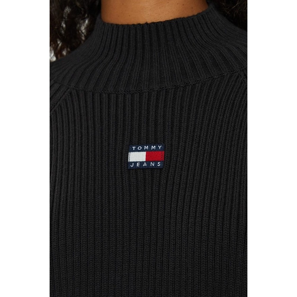 TOMMY JEANS BADGE MOCKNECK SWEATER ΜΠΛΟΥΖΑ ΠΛΕΚΤΗ ΓΥΝΑΙΚΕΙΑ BLACK