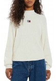 TOMMY JEANS BADGE MOCKNECK SWEATER ΜΠΛΟΥΖΑ ΠΛΕΚΤΗ ΓΥΝΑΙΚΕΙΑ OFF WHITE