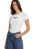 GUESS JEANS CN SLIM RIB EMB TEE T-SHIRT ΜΠΛΟΥΖΑ ΓΥΝΑΙΚΕΙΑ WHITE