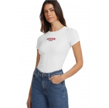 GUESS JEANS CN SLIM RIB EMB TEE T-SHIRT ΜΠΛΟΥΖΑ ΓΥΝΑΙΚΕΙΑ WHITE