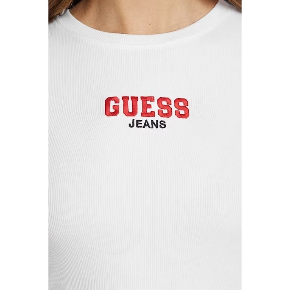 GUESS JEANS CN SLIM RIB EMB TEE T-SHIRT ΜΠΛΟΥΖΑ ΓΥΝΑΙΚΕΙΑ WHITE