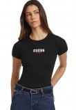 GUESS JEANS CN SLIM RIB EMB TEE T-SHIRT ΜΠΛΟΥΖΑ ΓΥΝΑΙΚΕΙΑ BLACK