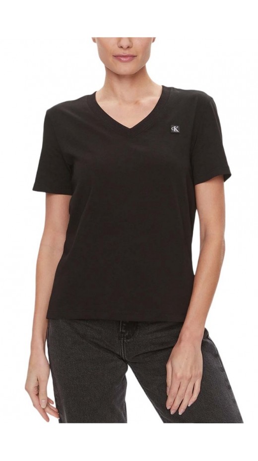 CALVIN KLEIN JEANS  EMBRO BADGE V-NECK T-SHIRT ΜΠΛΟΥΖΑ ΓΥΝΑΙΚΕΙΑ BLACK