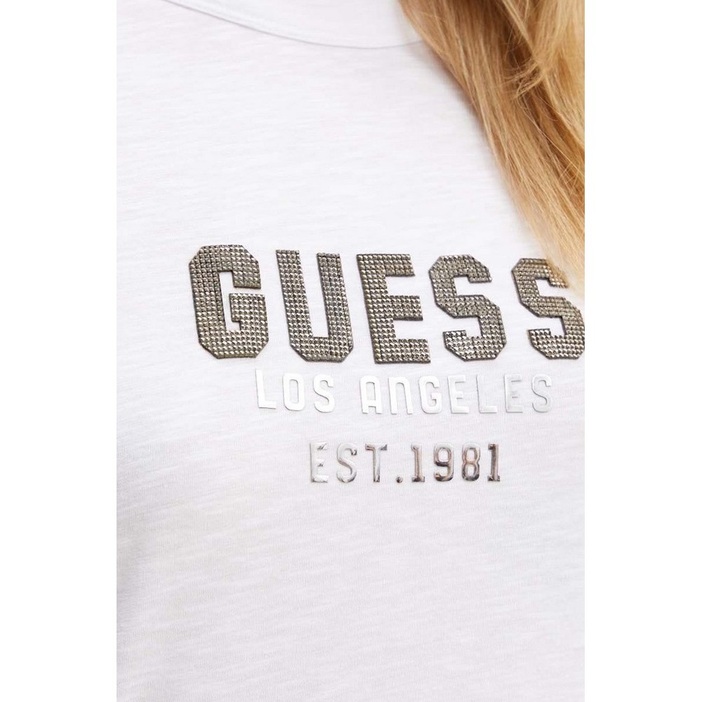 GUESS CN PYRAMIDE STUDS TEE T-SHIRT ΜΠΛΟΥΖΑ ΓΥΝΑΙΚΕΙΑ WHITE