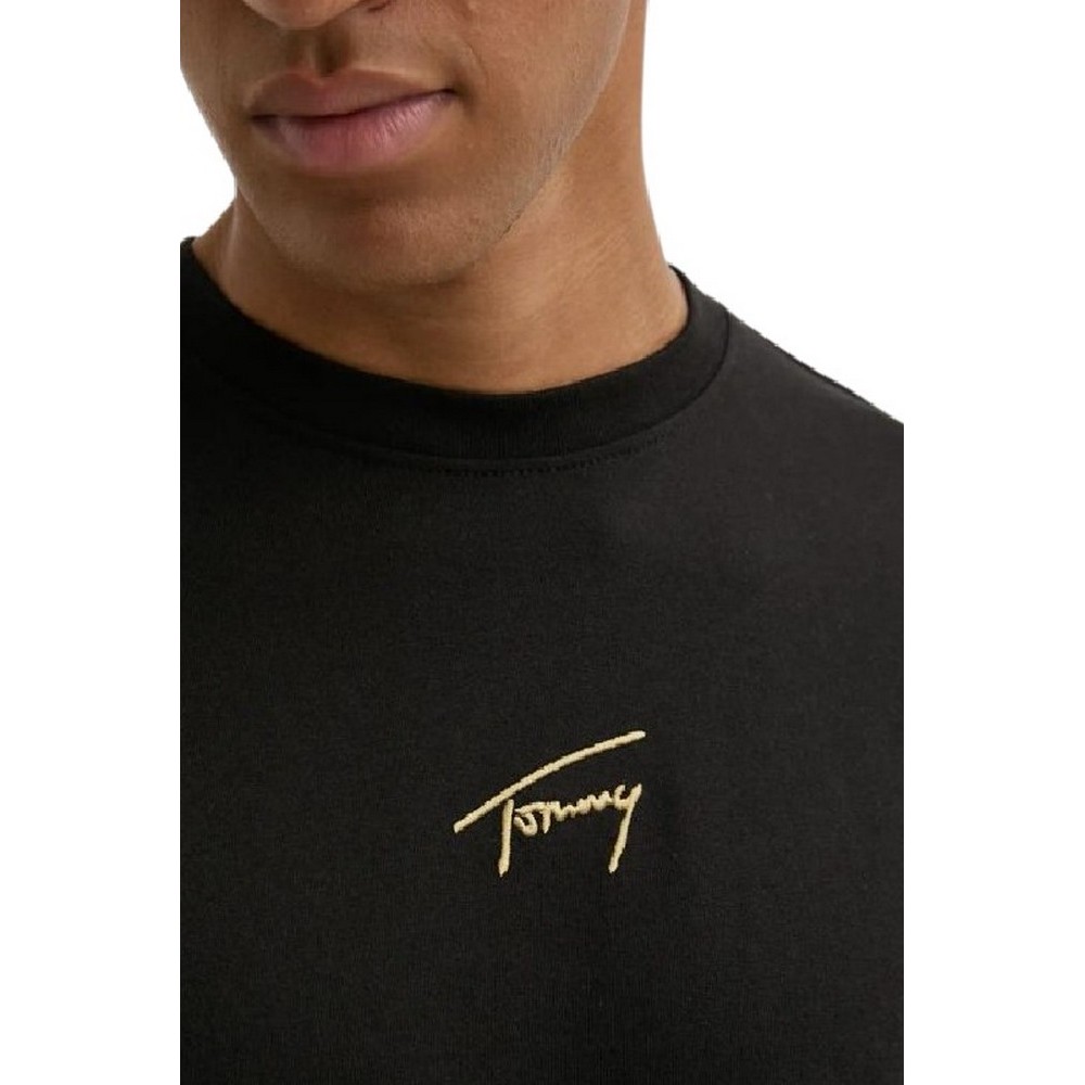 TOMMY JEANS REG GOLD SIGNATURE TEE T-SHIRT ΜΠΛΟΥΖΑ ΑΝΔΡΙΚΗ BLACK