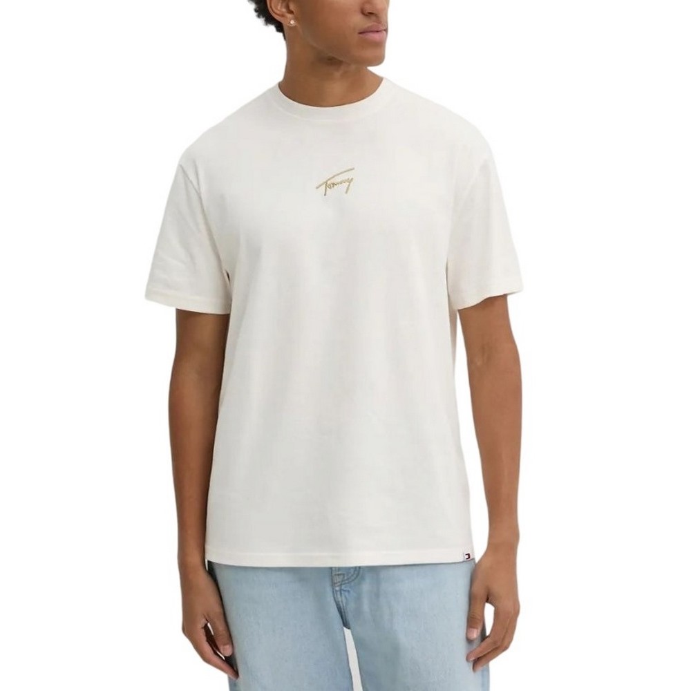 TOMMY JEANS REG GOLD SIGNATURE TEE T-SHIRT ΜΠΛΟΥΖΑ ΑΝΔΡΙΚΗ OFF WHITE