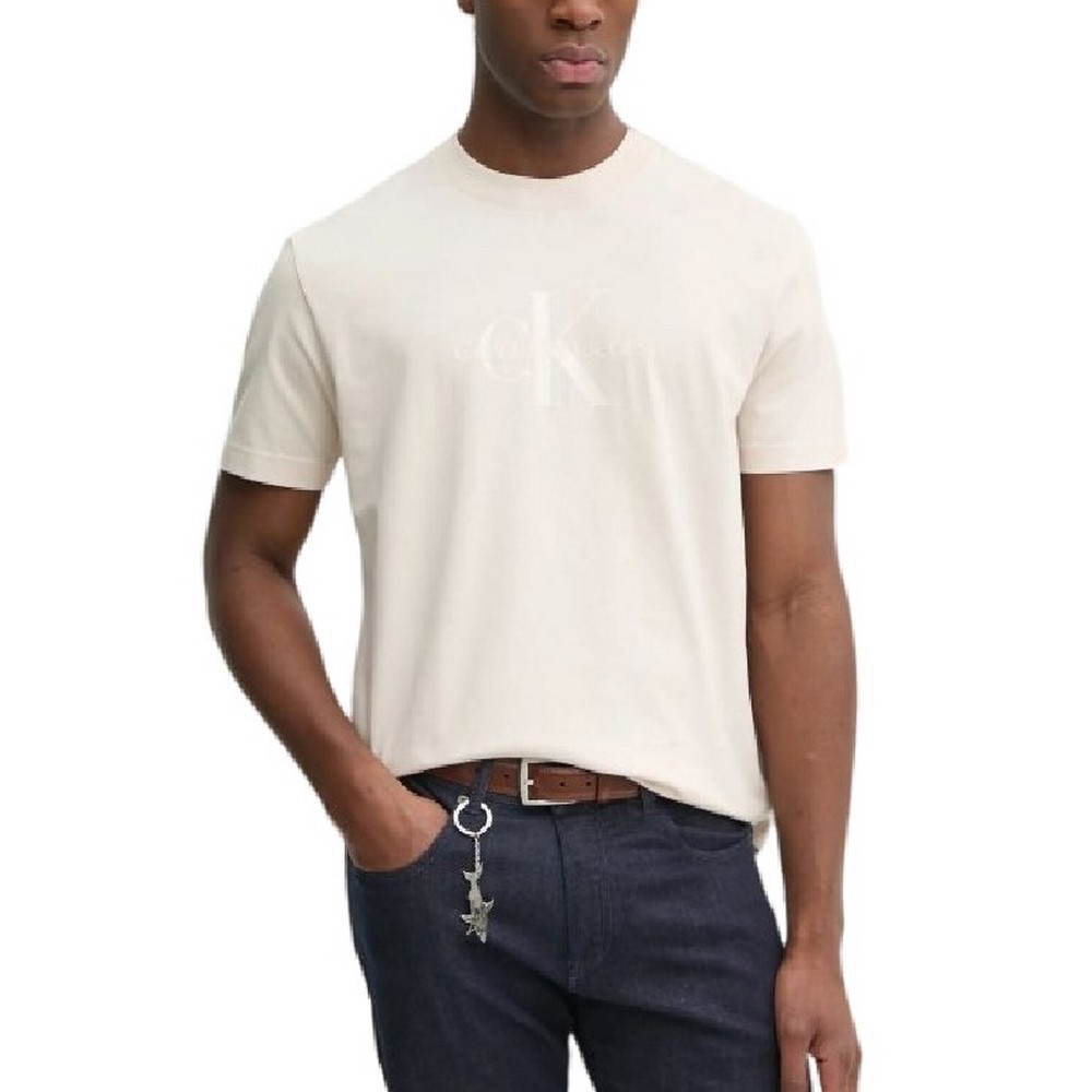 CALVIN KLEIN JEANS SHINY MONOLOGO TEE T-SHIRT ΜΠΛΟΥΖΑ ΑΝΔΡΙΚΗ BEIGE