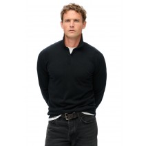 SUPERDRY D3 MRCH MERINO LONG SLEEVE POLO JUMPER ΜΠΛΟΥΖΑ ΠΛΕΚΤΗ ΑΝΔΡΙΚΗ BLACK