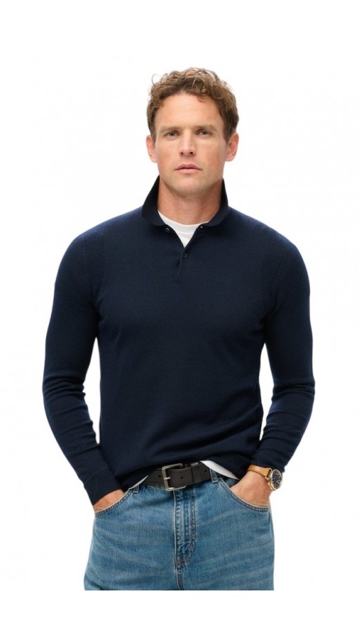 SUPERDRY D3 MRCH MERINO LONG SLEEVE POLO JUMPER ΜΠΛΟΥΖΑ ΠΛΕΚΤΗ ΑΝΔΡΙΚΗ NAVY