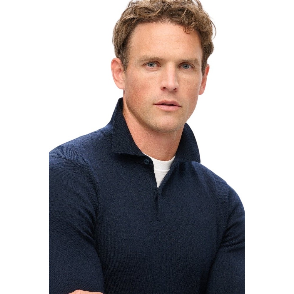 SUPERDRY D3 MRCH MERINO LONG SLEEVE POLO JUMPER ΜΠΛΟΥΖΑ ΠΛΕΚΤΗ ΑΝΔΡΙΚΗ NAVY