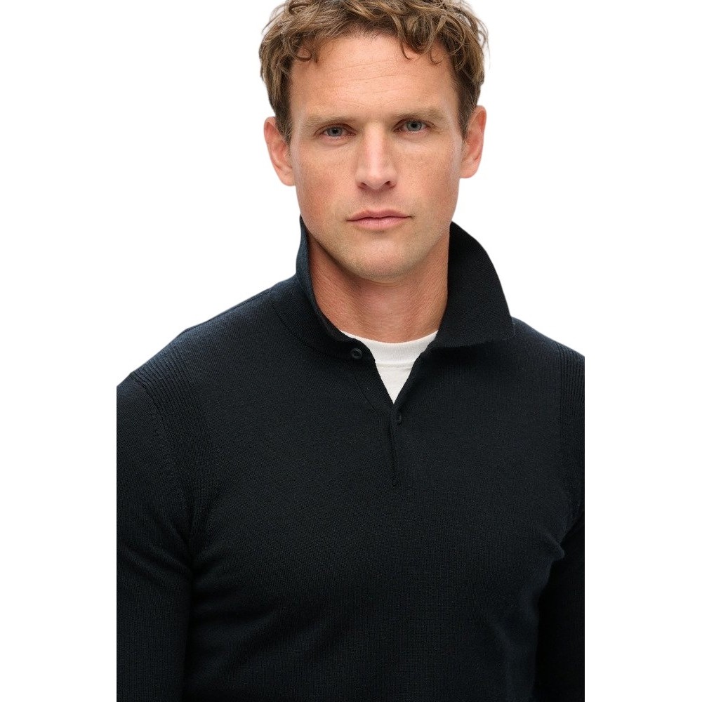 SUPERDRY D3 MRCH MERINO LONG SLEEVE POLO JUMPER ΜΠΛΟΥΖΑ ΠΛΕΚΤΗ ΑΝΔΡΙΚΗ BLACK