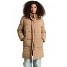 GUESS JEANS MID LENGHT PUFFER JACKET ΜΠΟΥΦΑΝ ΓΥΝΑΙΚΕΙΟ BEIGE