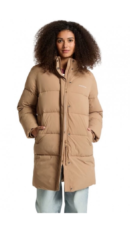 GUESS JEANS MID LENGHT PUFFER JACKET ΜΠΟΥΦΑΝ ΓΥΝΑΙΚΕΙΟ BEIGE