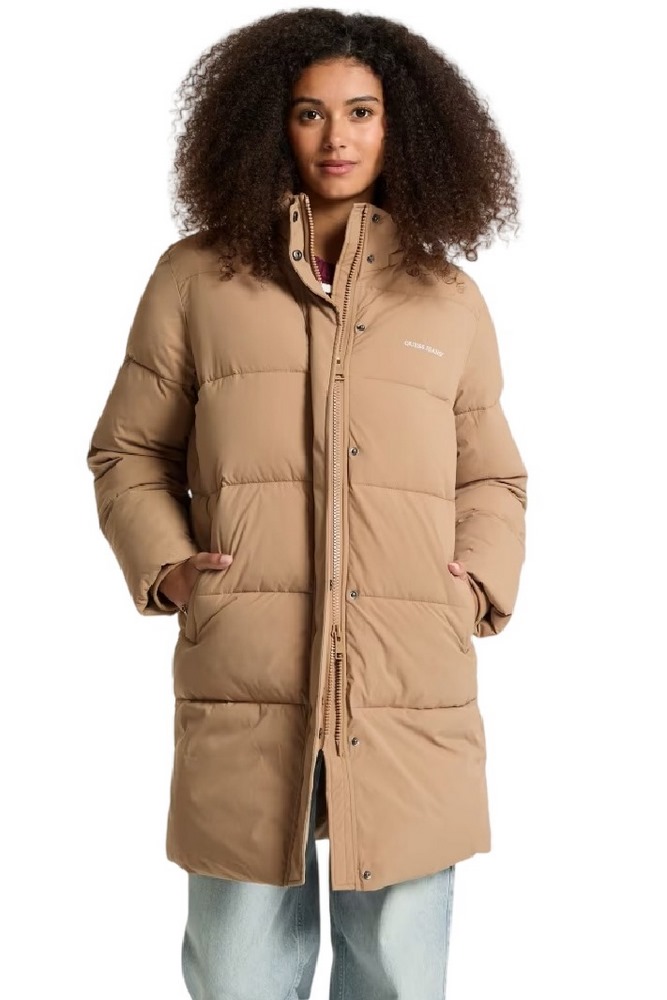 GUESS JEANS MID LENGHT PUFFER JACKET ΜΠΟΥΦΑΝ ΓΥΝΑΙΚΕΙΟ BEIGE