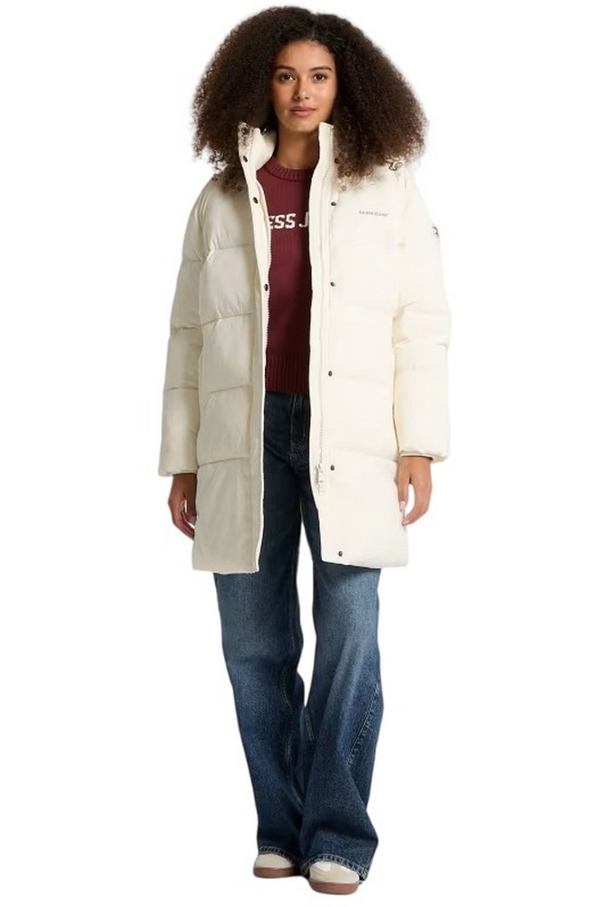 GUESS JEANS MID LENGHT PUFFER JACKET ΜΠΟΥΦΑΝ ΓΥΝΑΙΚΕΙΟ OFF WHITE