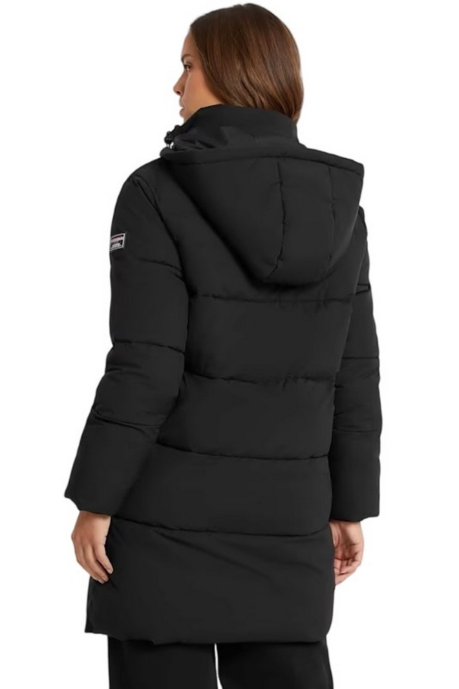 GUESS JEANS MID LENGHT PUFFER JACKET ΜΠΟΥΦΑΝ ΓΥΝΑΙΚΕΙΟ BLACK