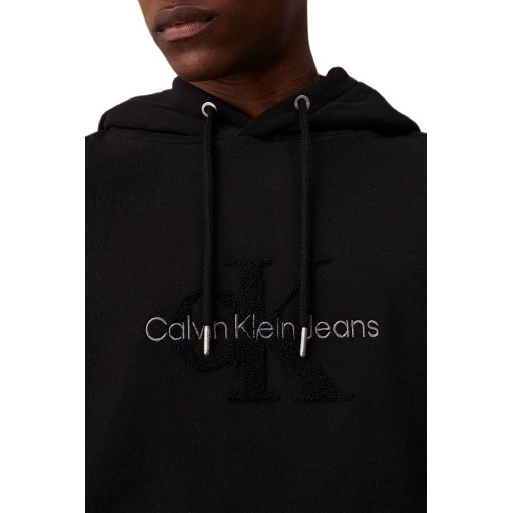 CALVIN KLEIN JEANS CHENILLE MONOLOGO HOODIE ΜΠΛΟΥΖΑ ΦΟΥΤΕΡ ΑΝΔΡΙΚΗ BLACK