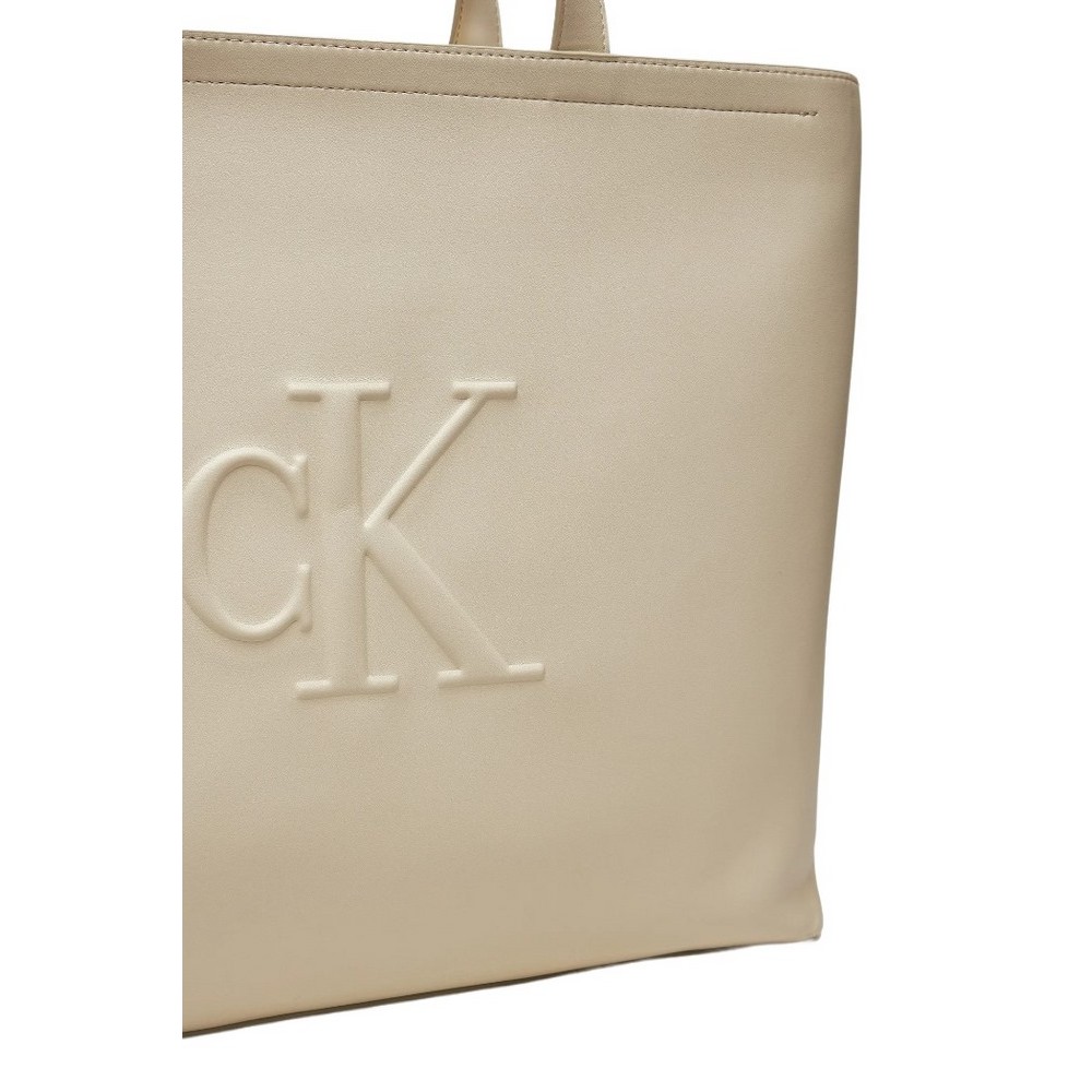 CALVIN KLEIN JEANS SCULPTED SLIM TOTE34 DEBOSS ΤΣΑΝΤΑ ΓΥΝΑΙΚΕΙΑ ECRU