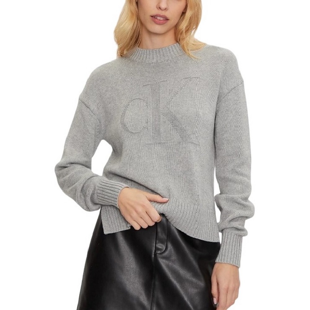 CALVIN KLEIN JEANS INTARSIA LOOSE SWEATER ΜΠΛΟΥΖΑ ΓΥΝΑΙΚΕΙΑ GREY