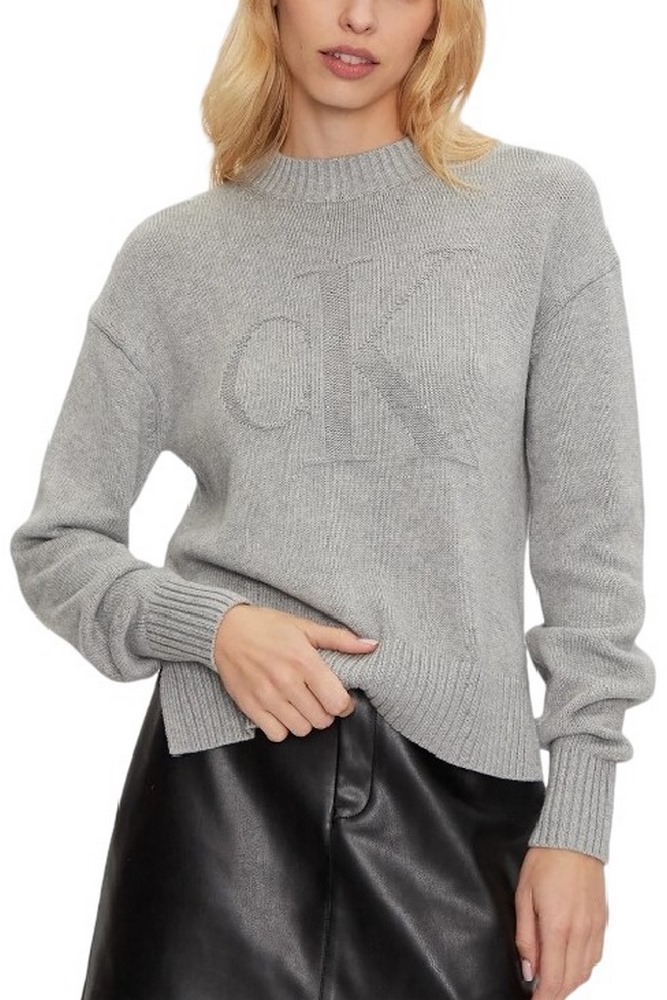 CALVIN KLEIN JEANS INTARSIA LOOSE SWEATER ΜΠΛΟΥΖΑ ΓΥΝΑΙΚΕΙΑ GREY