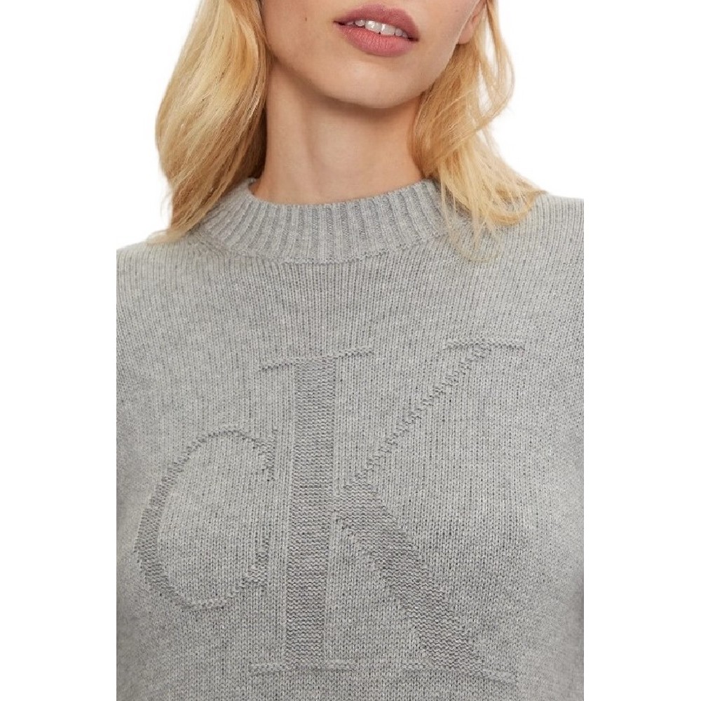 CALVIN KLEIN JEANS INTARSIA LOOSE SWEATER ΜΠΛΟΥΖΑ ΓΥΝΑΙΚΕΙΑ GREY