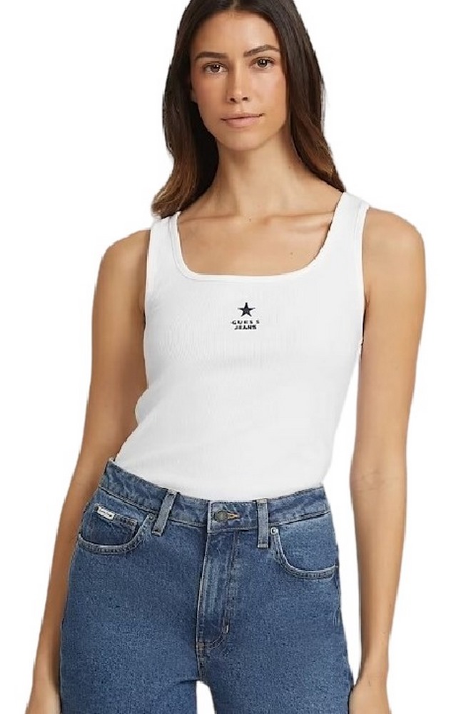 GUESS JEANS GJ TANK TOP SLIM RIB EMB ΤΟΠ ΓΥΝΑΙΚΕΙΟ WHITE