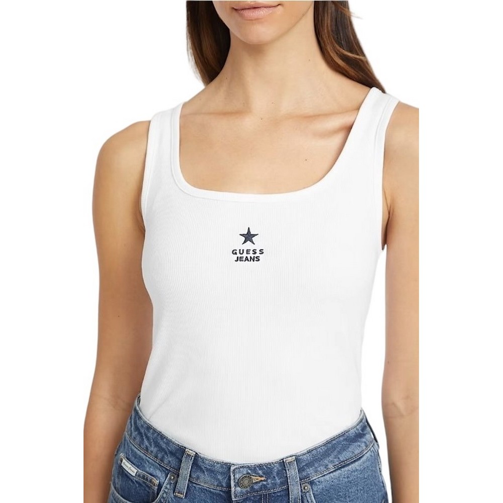 GUESS JEANS GJ TANK TOP SLIM RIB EMB ΤΟΠ ΓΥΝΑΙΚΕΙΟ WHITE