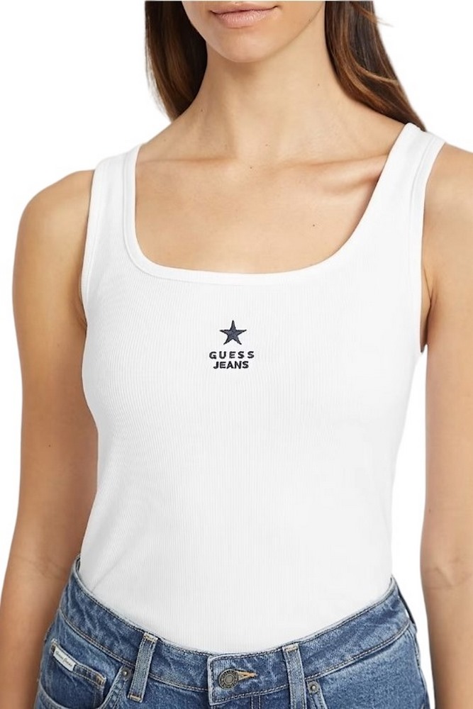 GUESS JEANS GJ TANK TOP SLIM RIB EMB ΤΟΠ ΓΥΝΑΙΚΕΙΟ WHITE