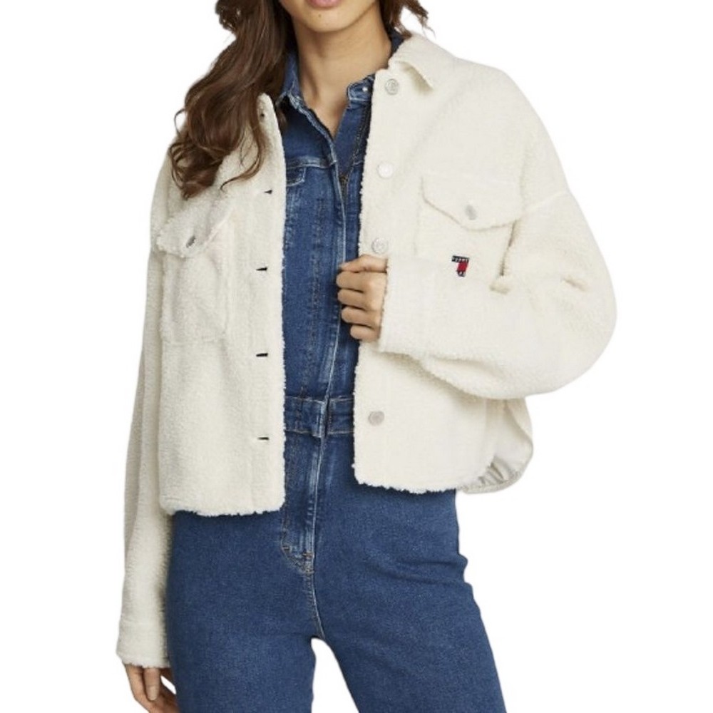 TOMMY JEANS TEDDY BADGE OVERSHIRT ΠΟΥΚΑΜΙΣΟ ΓΥΝΑΙΚΕΙΟ OFF WHITE