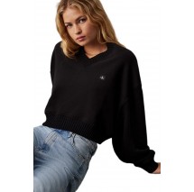 CALVIN KLEIN JEANS WOVEN LABEL V-NECK SWEATSHIRT ΜΠΛΟΥΖΑ ΓΥΝΑΙΚΕΙΑ BLACK