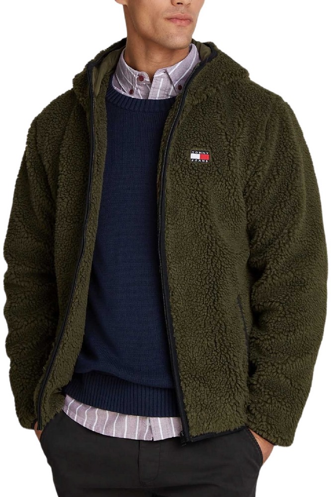 TOMMY JEANS REG BADGE TEDDY ZIP ΜΠΟΥΦΑΝ ΑΝΔΡΙΚΟ GREEN