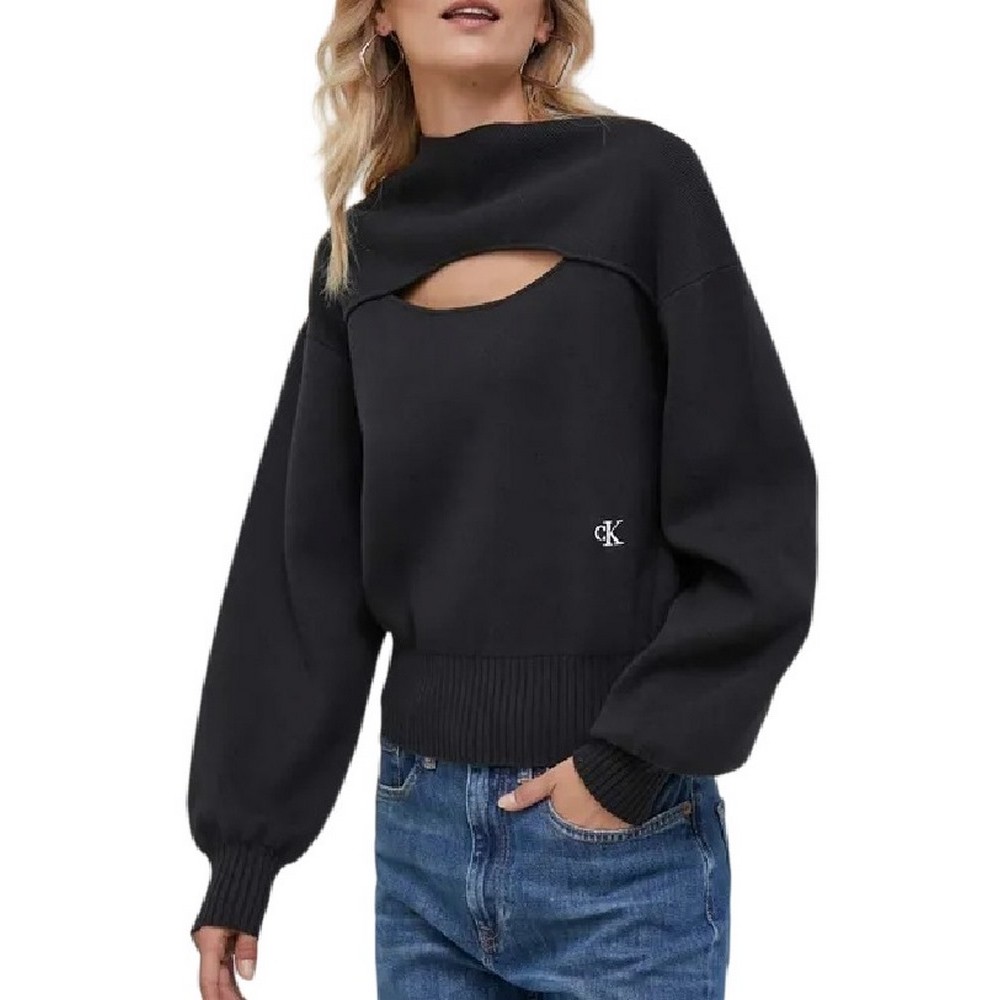 CALVIN KLEIN JEANS CUT OUT LOOSE SWEATER ΜΠΛΟΥΖΑ ΦΟΥΤΕΡ ΓΥΝΑΙΚΕΙΑ BLACK