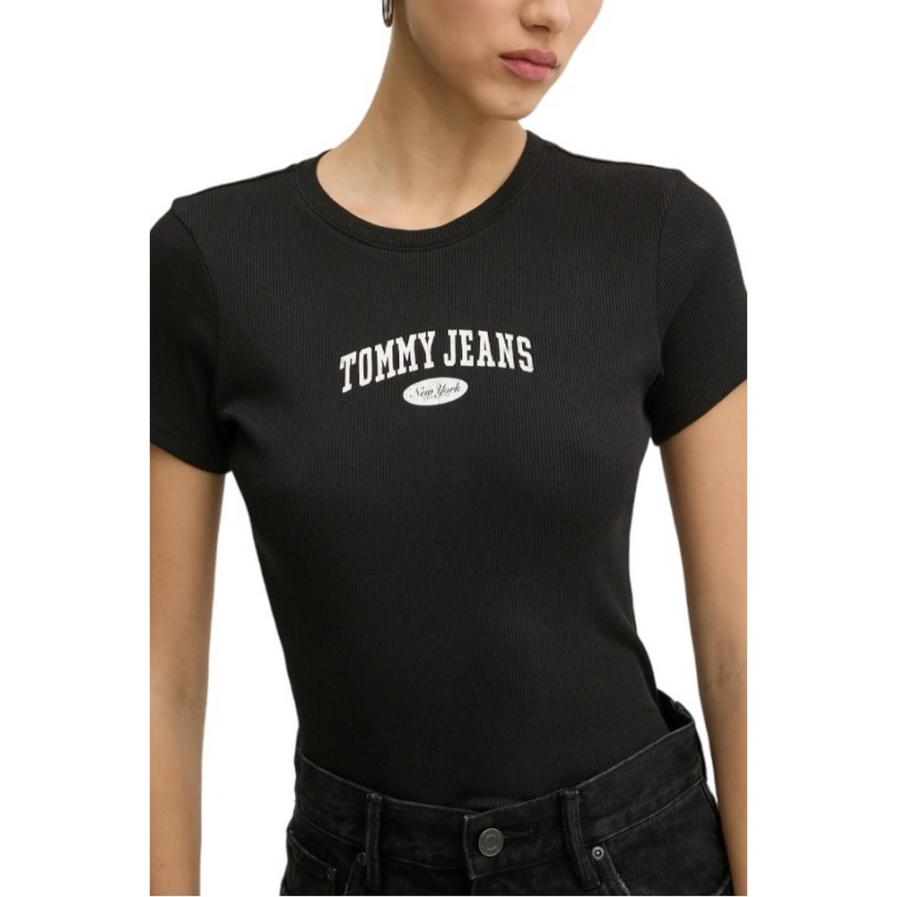 TOMMY JEANS SLIM VARSITY RIB TEE EXT T-SHIRT ΜΠΛΟΥΖΑ ΓΥΝΑΙΚΕΙΑ BLACK