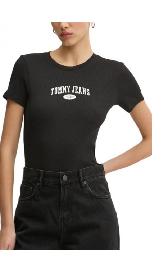 TOMMY JEANS SLIM VARSITY RIB TEE EXT T-SHIRT ΜΠΛΟΥΖΑ ΓΥΝΑΙΚΕΙΑ BLACK