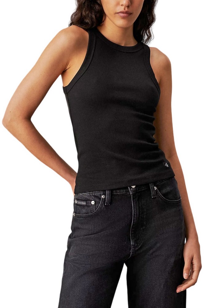 CALVIN KLEIN JEANS WOVEN LABEL TANK TOP ΤΟΠ ΓΥΝΑΙΚΕΙΟ BLACK