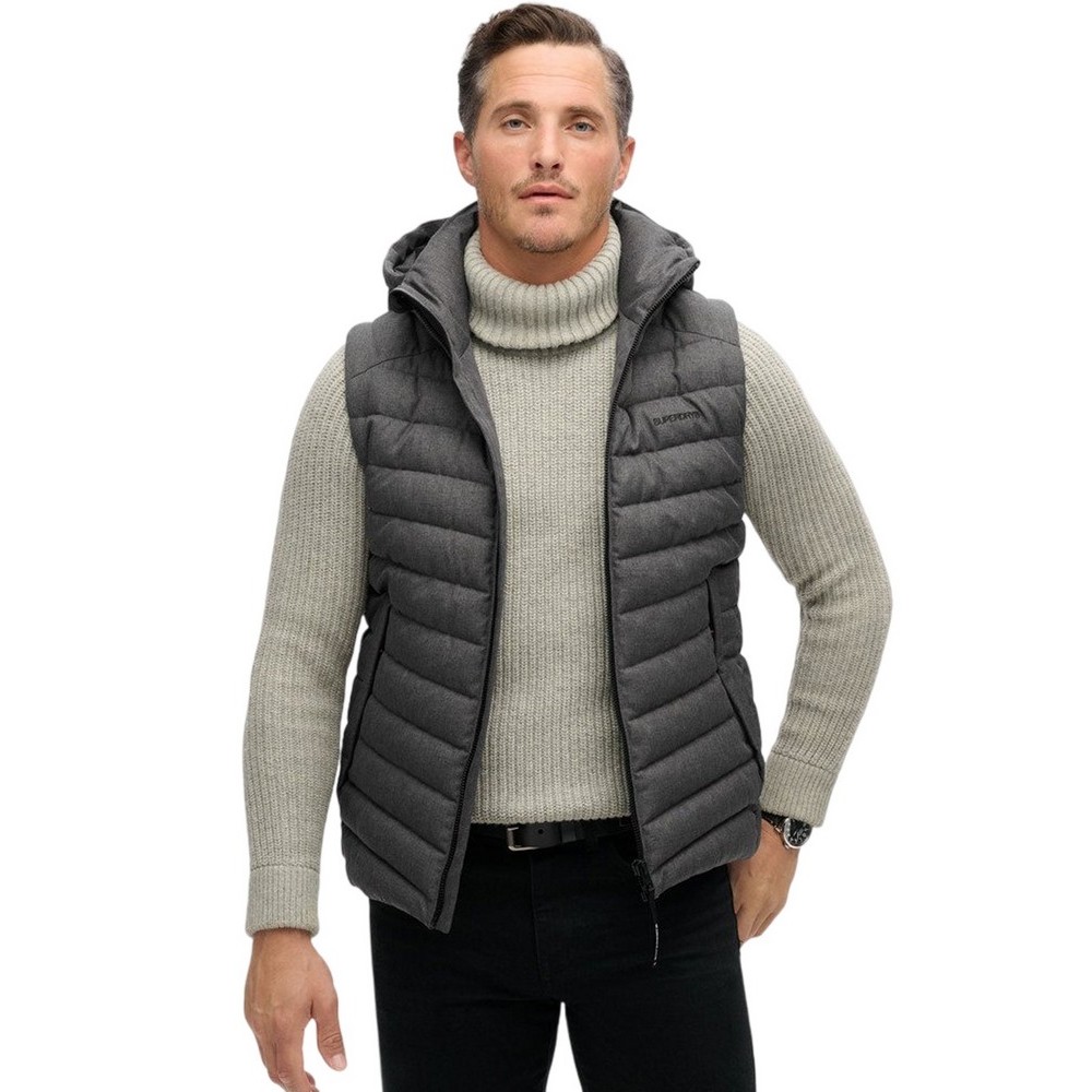 SUPERDRY D3 SDCD HOODED TWEED FUJI GILET ΓΙΛΕΚΟ ΜΠΟΥΦΑΝ ΑΝΔΡΙΚΟ DARK GREY