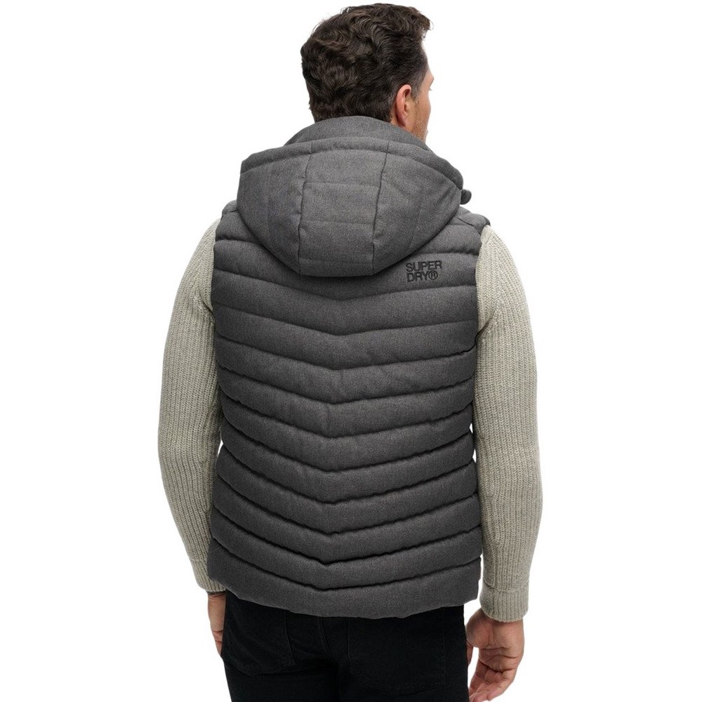 SUPERDRY D3 SDCD HOODED TWEED FUJI GILET ΓΙΛΕΚΟ ΜΠΟΥΦΑΝ ΑΝΔΡΙΚΟ DARK GREY