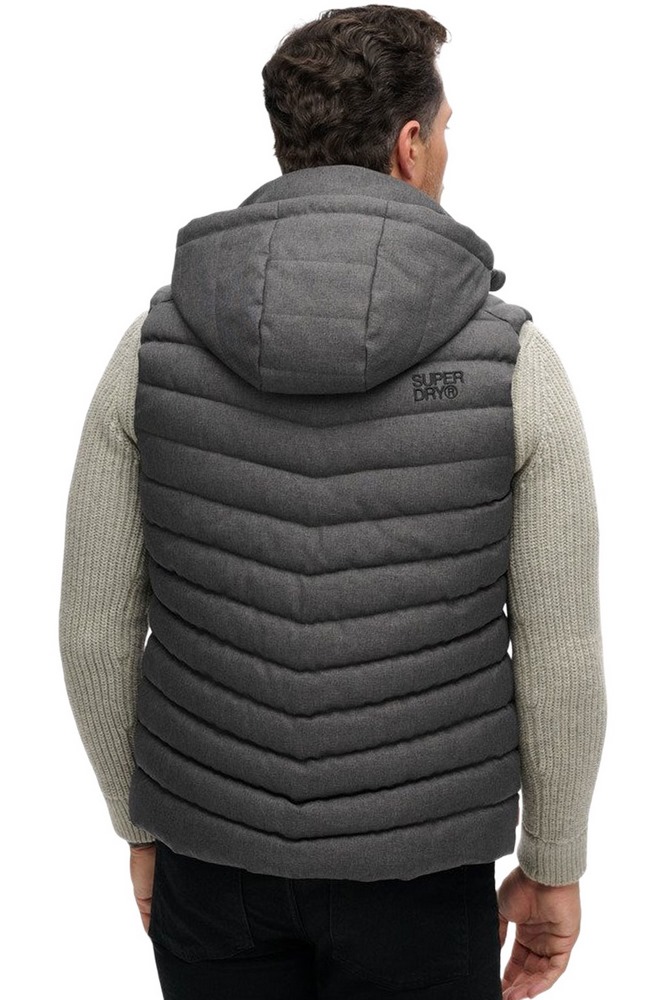 SUPERDRY D3 SDCD HOODED TWEED FUJI GILET ΓΙΛΕΚΟ ΜΠΟΥΦΑΝ ΑΝΔΡΙΚΟ DARK GREY