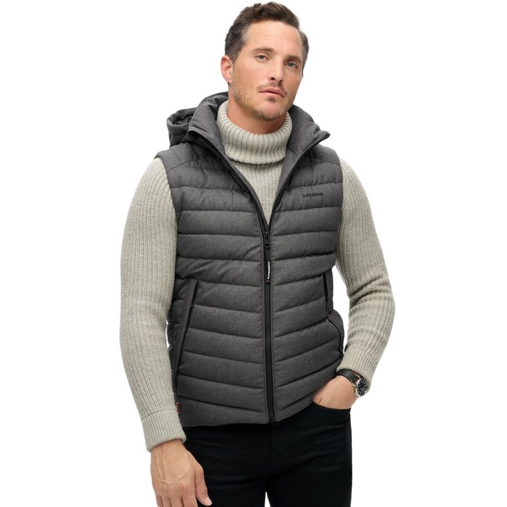 SUPERDRY D3 SDCD HOODED TWEED FUJI GILET ΓΙΛΕΚΟ ΜΠΟΥΦΑΝ ΑΝΔΡΙΚΟ DARK GREY