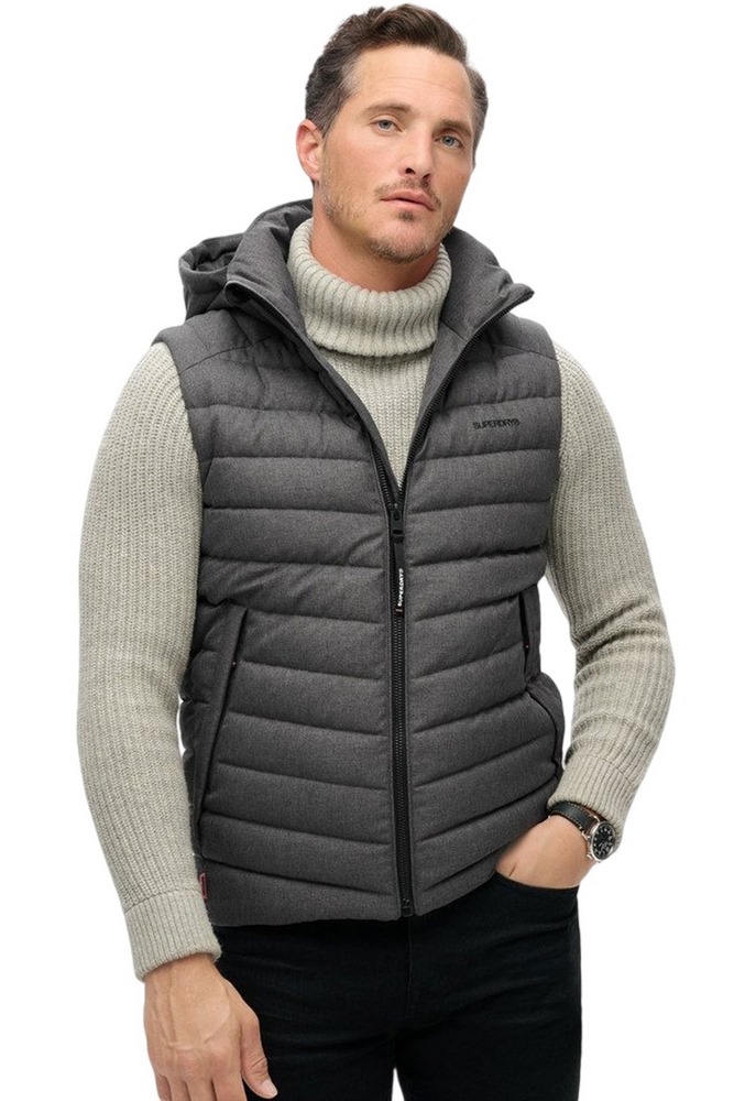 SUPERDRY D3 SDCD HOODED TWEED FUJI GILET ΓΙΛΕΚΟ ΜΠΟΥΦΑΝ ΑΝΔΡΙΚΟ DARK GREY