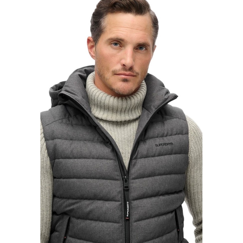 SUPERDRY D3 SDCD HOODED TWEED FUJI GILET ΓΙΛΕΚΟ ΜΠΟΥΦΑΝ ΑΝΔΡΙΚΟ DARK GREY