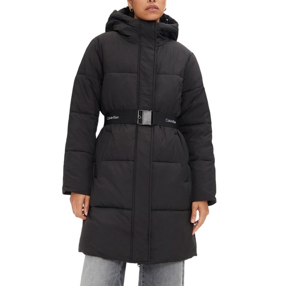 CALVIN KLEIN JEANS LOGO BELT LONG PUFFER ΜΠΟΥΦΑΝ ΓΥΝΑΙΚΕΙΟ BLACK