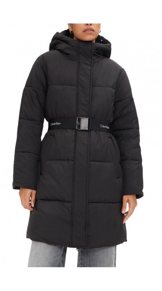 CALVIN KLEIN JEANS LOGO BELT LONG PUFFER ΜΠΟΥΦΑΝ ΓΥΝΑΙΚΕΙΟ BLACK